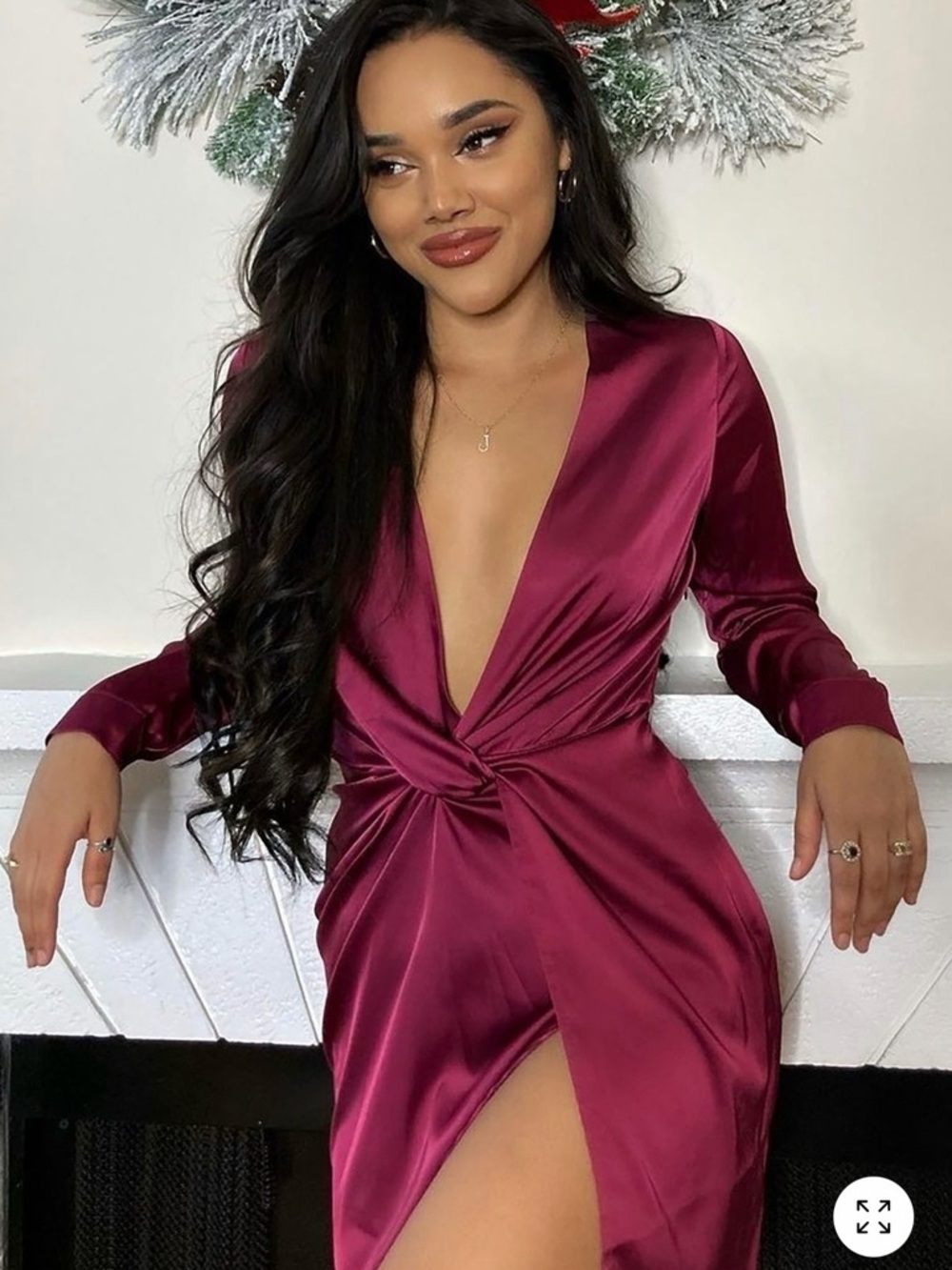Fashion Nova Satin Deep Berry Twist Front Mini Dress